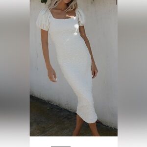 Blakeley Textured Midi Dress in Ivory - Bump Friendly Worth Collective